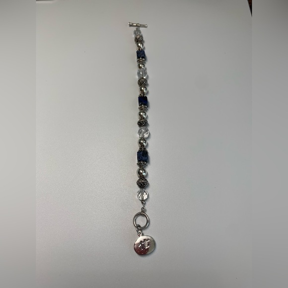 Silpada Rare Sterling Silver Sodalite Crystal FAITH Charm Toggle Clasp Bracelet - Picture 7 of 14